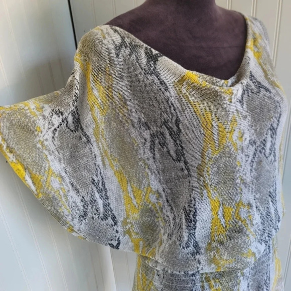 Cache Snake Animal Print Mini Bodycon Kinomo Dress Linen Blend Yellow Gray Sz M - Picture 13 of 13